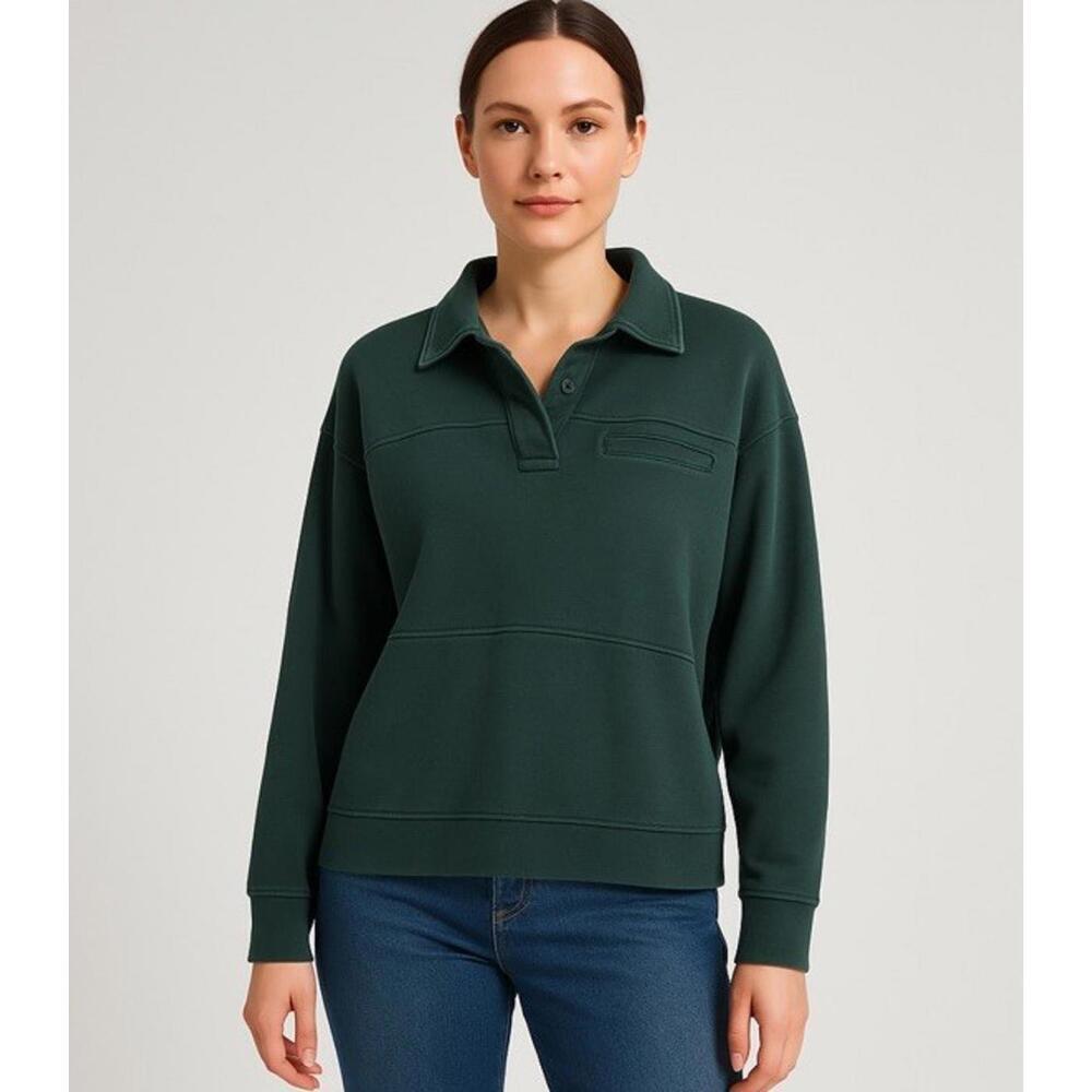 Theory sweatshirt womens large L green rugby pullover athletic athleisure sporty